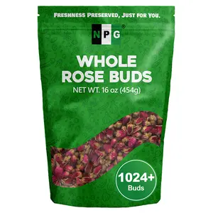 NPG Dried Rose Buds 16oz, Premium Natural Herbal Food Grade, Aromatic and Versatile for Tea, Bath, Soap Making, Crafts, Baking.