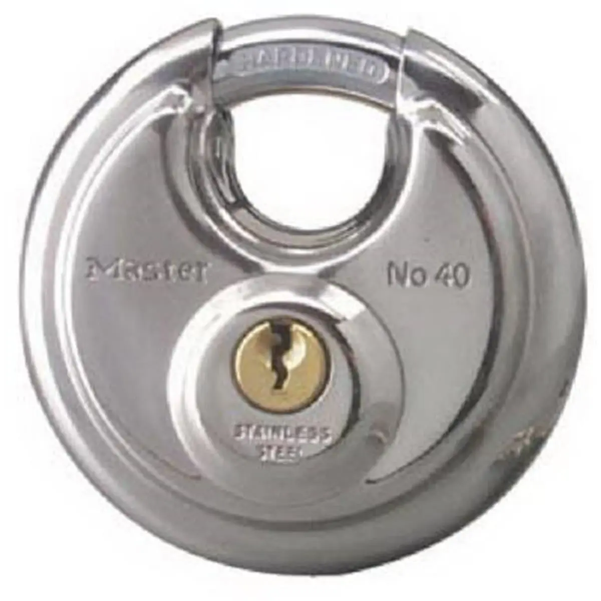Master Lock 40KAD-0501 Keyed Disc-Shaped Stainless Steel Padlock, 2.75 in. - Anti-Saw Levers, Shielded Invasion-Resistant Body, Double Locking Deadbolt for Security Needs