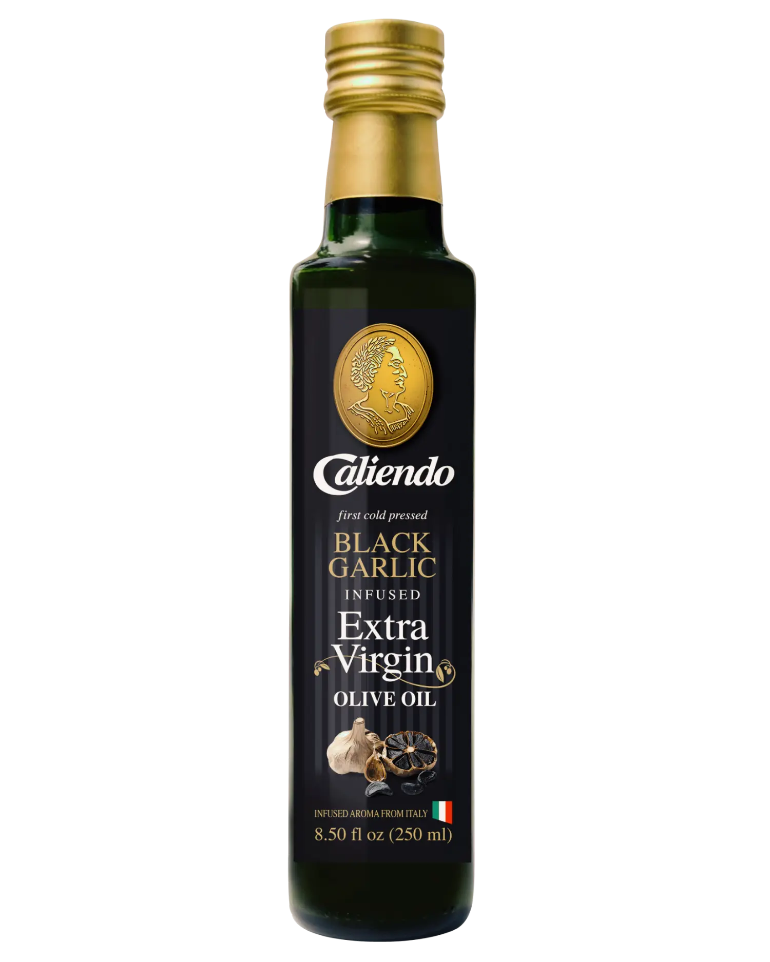 Caliendo Premium Black Garlic Infused Extra Virgin Olive Oil, Authentic Italian - 8.5 Fl Oz Bottle