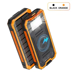 20,000mAh Solar Portable Power Bank: Features built-in wireless fast charging, dual USB ports, and an ultra-bright flashlight; compatible with devices such as iPhone, Android, and Samsung.