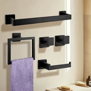 Matte Black Stainless Steel Bathroom Hardware Accessory Set, Wall-Mounted Bath Towel Bar, Towel Rack and Wall Hook, Bathroom Accessory