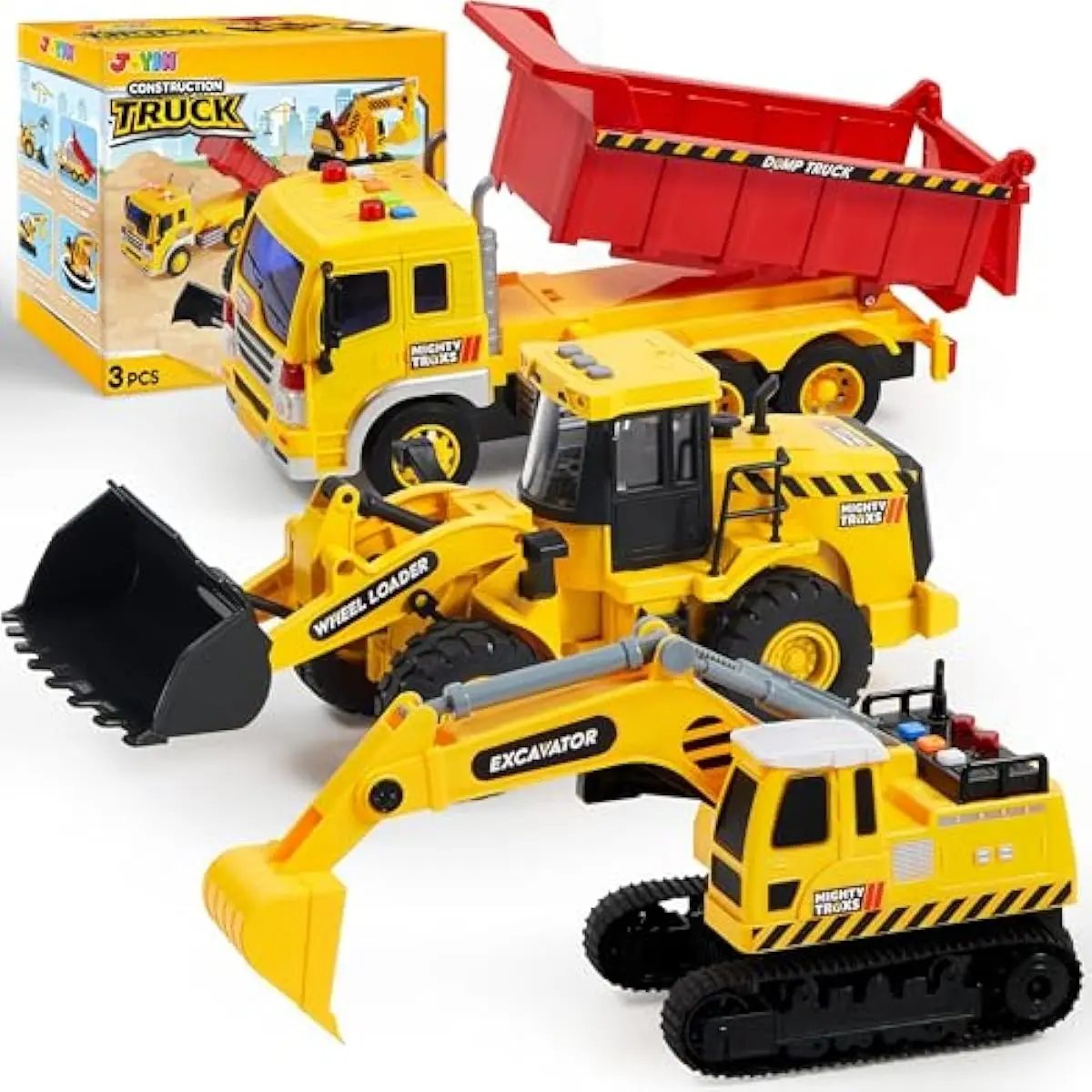 3 Pack Construction Toy - Excavator, Dump Truck and Loader, Moveable Claw & Lifting Back, Construction Truck Toy, Birthday Gift for Toddler Boys Kids