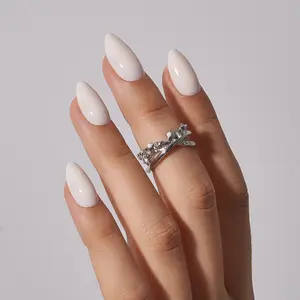 CurvLife Nailora medium almond acrylic press on nails milky glossy-shiny solid for winterstick on nails easy apply nail art