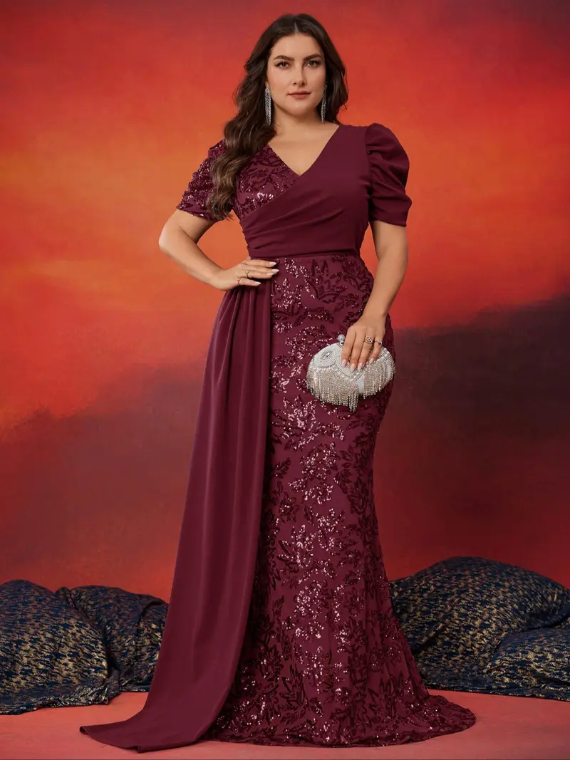 burgundy plus size prom dresses - TikTok Shop