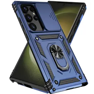 for Samsung Galaxy S24 Ultra Case with Kickstand and Slide Camera Cover [ Military-Grade ] Full Body Drop Tested Protective Cover (Blue, Galaxy S24 Ultra 6.8“)