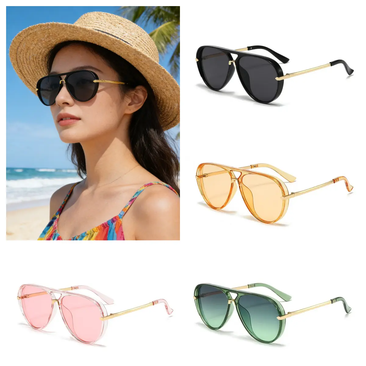 Retro Big Frame Pilot Sunglasses for Women & Men in 7 Colors, Trendy Styling with UV400 Protection for Outdoor Driving, Trendy Styling Sunglasses
