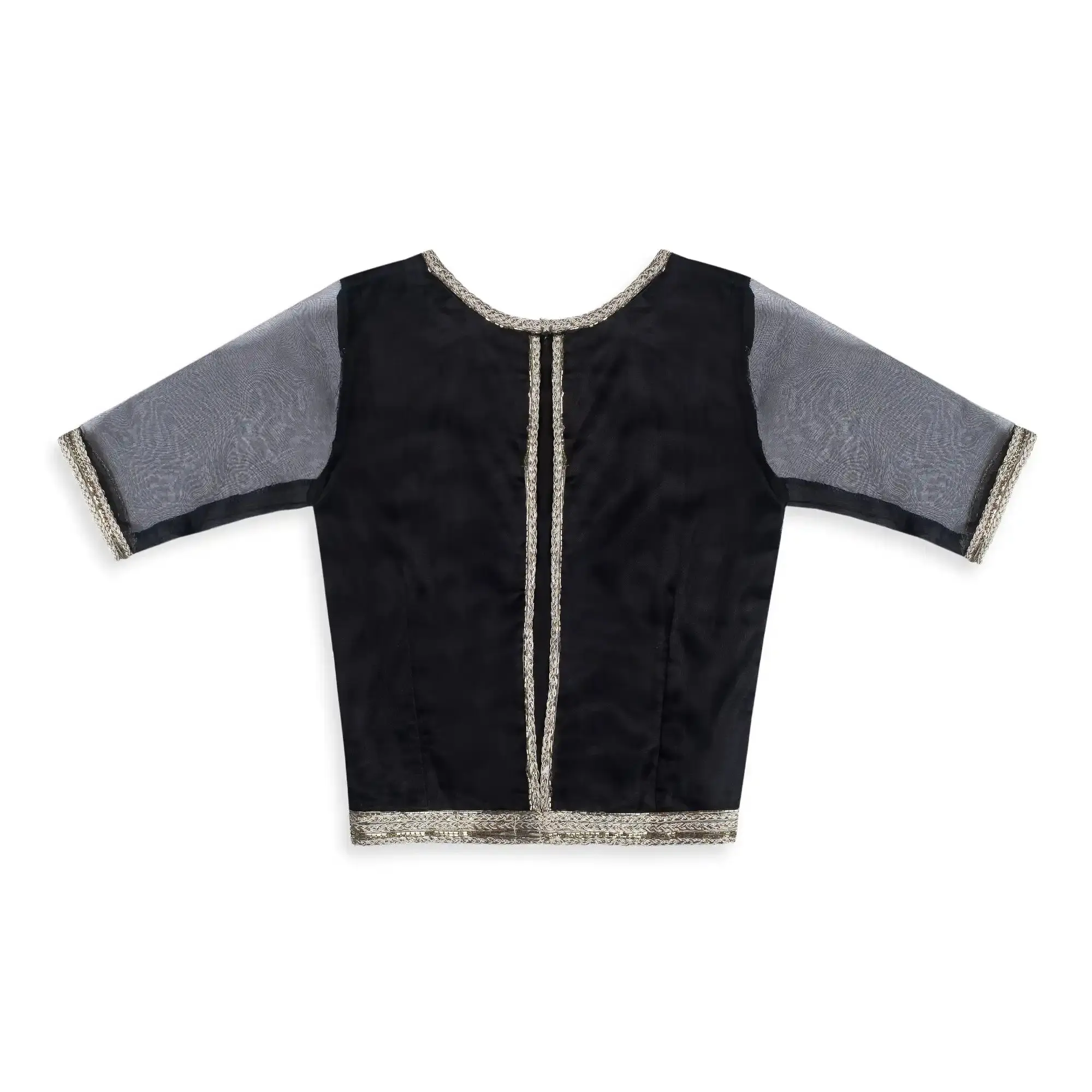 Golden MistX Organza Blouse: Elegant Golden Lace & Silk Lining