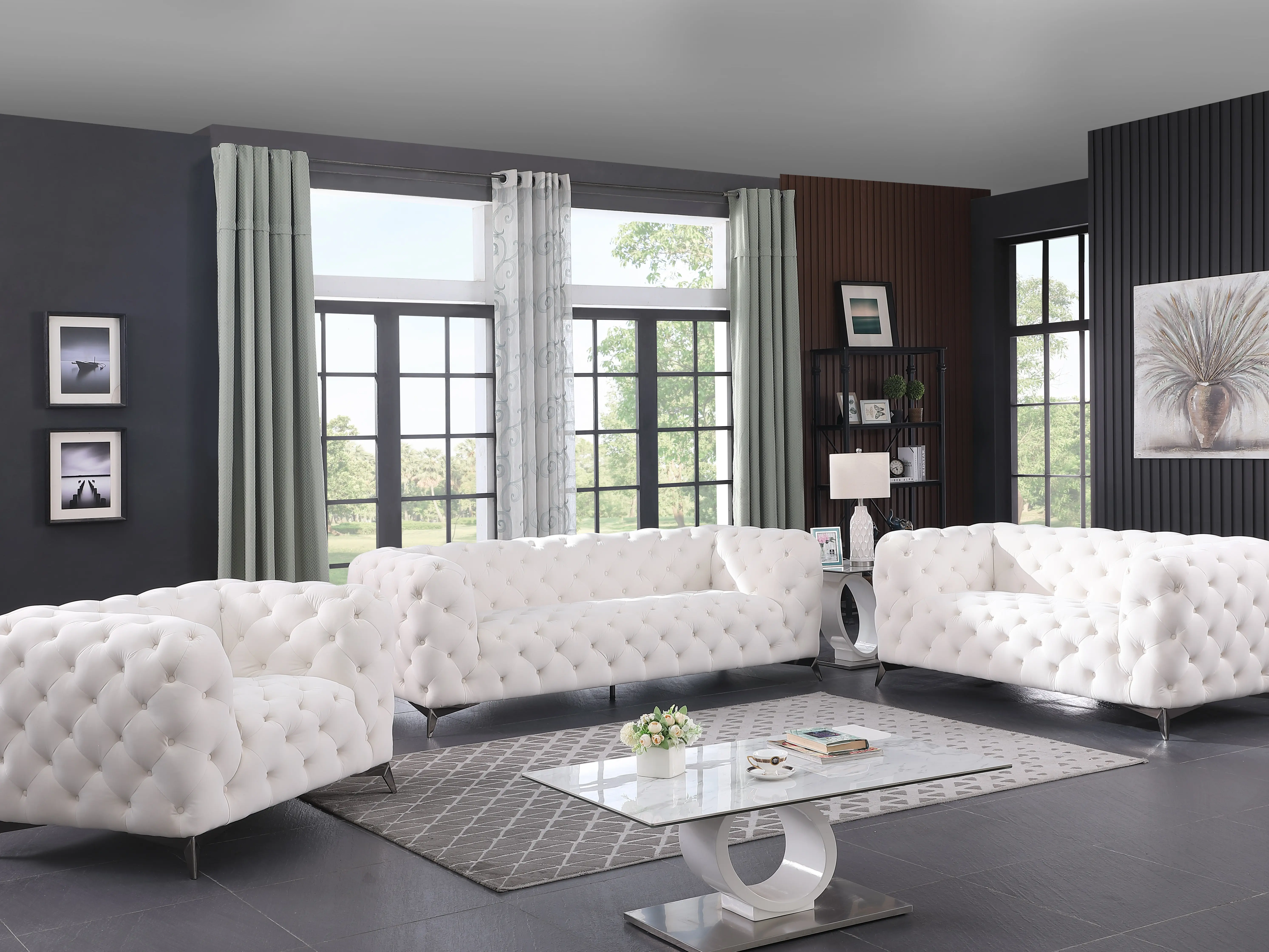 High-End 3-Piece White Fluffy Sofa Set - Comfy Couch with Chaise, Cloud-Soft Chenille Upholstery, Memory Foam Cushion, Foldable Space-Saving Indoor Furniture for Stylish Living Room Decor