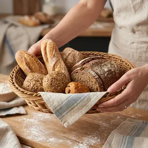 Handmade Woven Bread Basket, Multi-Functional Fruit and Snack Basket, Kitchen Storage Organizer, Oval Shape, Model 20250628