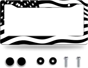 Personalise Black White  Flag License Plate Frame Patriotic License Plate Frames  Stainless Steel Accessories  Decor with 2 Holes and Screws Fits Standard   12.2 X 6 in