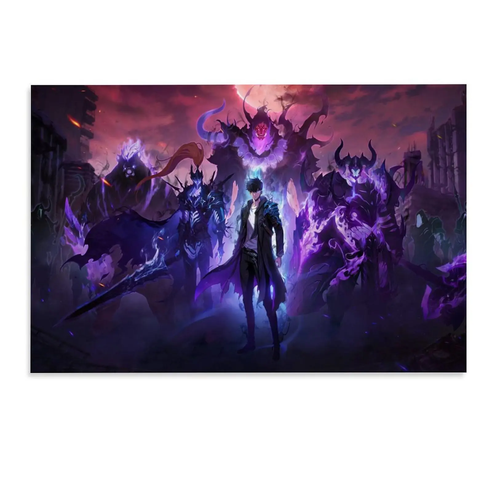 Solo Leveling Manga Poster, Anime Canvas Wall Art, Dark Fantasy Room Decor for Bedroom, Living Room, Dorm, Office, Game Room, Gift for Teens and Anime Lovers