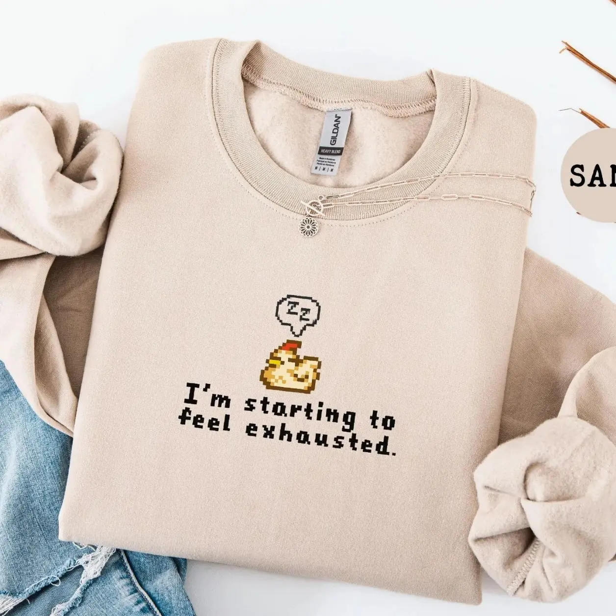 Stardew Valley Cozy Sweatshirt, Sleepy Chicken Pixel Art Sweatshirt, Gamer Gift for Him or Her, Pelican Town Aesthetic Sweater, Trending Halloween Graphic Sweatshirt, Comfortable Menswear & Womenswear Top, Perfect Gift For Men And Women, Aug1