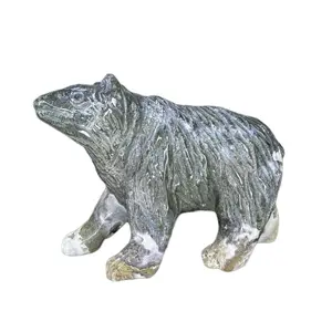 Natural Moss Agate Bear Carving Originated from Brazil