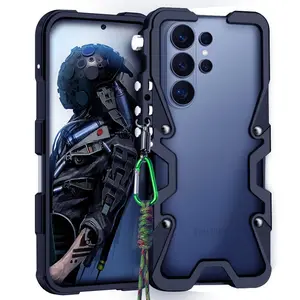For Samsung Galaxy S26 Ultra S26 Plus S25FE S24+ S23 S22 S21 S20 Note20 Ultra Mechanical Aluminum Bumper Case, Heavy Duty Shockproof Metal Frame, Anti-Scratch Protective Cover, No Signal Block With arm lanyard
