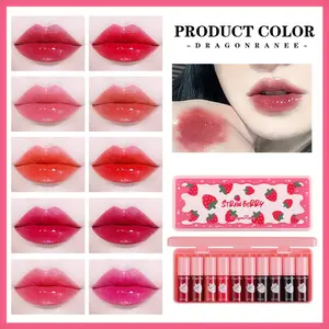 10-Piece Women's Matte Velvet Lip Gloss Set, Long-Lasting Non-Sticky Lipstick, Perfect for Daily Use, Parties, Gifts, Strawberry Gloss
