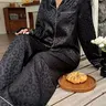 Women's Leopard Print Knit Long Sleeve Top and Pants Sleepwear Set, Comfortable Sleeping Clothes, Fashion Night