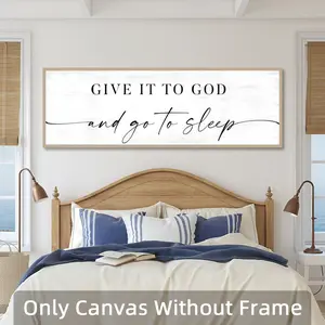 Vintage Letter Pattern Unframed Wall Art, Give It To God and Go To Sleep Letter Pattern Wall Decor, Wall Art for Home Bedroom Living Room Office, Ornaments, Modern Home Decor