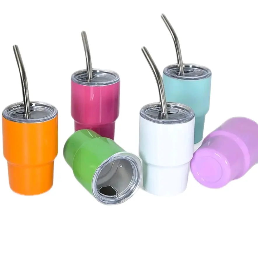 6-Pack 3oz Sublimation Shot Glasses & Mini Tumblers with Straws - Double-Walled Stainless Steel, Insulated for Wine Coffee, Whiskey, Ice Cream, Tea - 6 Colors shooters Drinkware Mugs Cup Lids