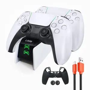 G-STORY PS5 Charging Station, Upgraded playstation 5 Controller Charging Station with LED Indicator Controller Skin & 1.5M Charging Cable, Safety Chip Protection, Adjustable Support Plate Dual, Fast Charging Console Wireless
