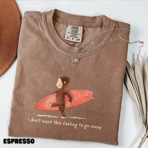 Comfort Colors Curious Surfer Monkey Shirt, Nostalgic Summer Beach Graphic Tee, I Don't Want This Feeling To Go Away Vacation Tee