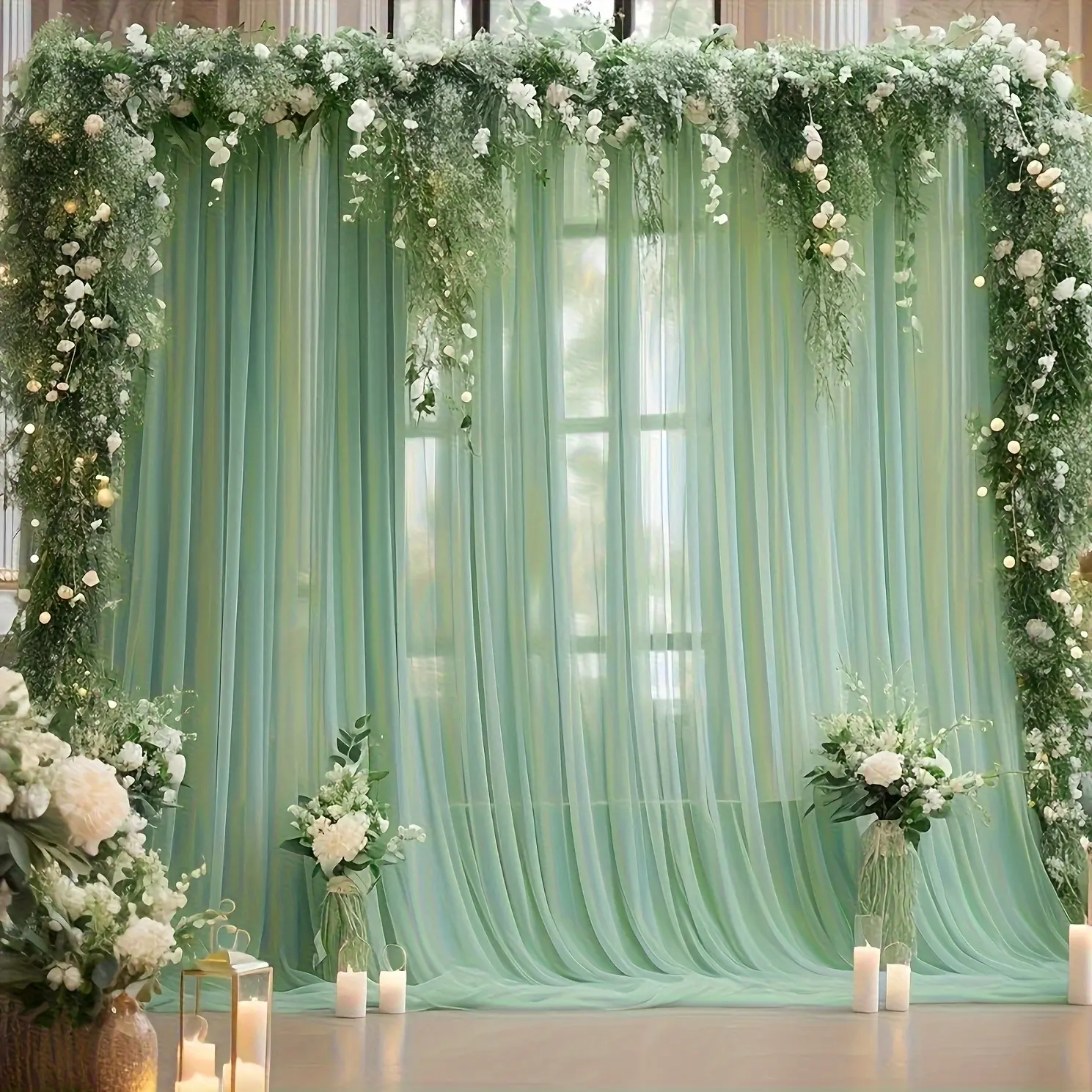 1pc 63*196inch Green Tulle Backdrop for Wedding Parties, Sheer Backdrop Fabric for Bridal Shower, Birthday Shower, Photo Shoot Background Decorations, Photoshoot Backdrops, Wedding Party, Home Decorations