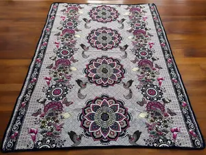 Bed Cover Throw Quilt Hummingbird Mandala Mexican Style Handmade. Soft, Colorful And Warm Blanket For Winter