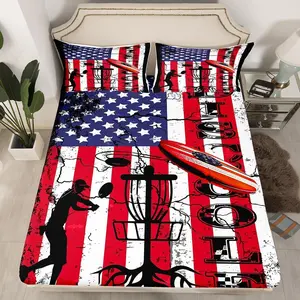 American Flag Kids Fitted Sheet,Disc Golf Bed Cover,Sports Gaming Theme Bedding Set for Boy Girls Teens Room Decor,Soft Polyester Bedding