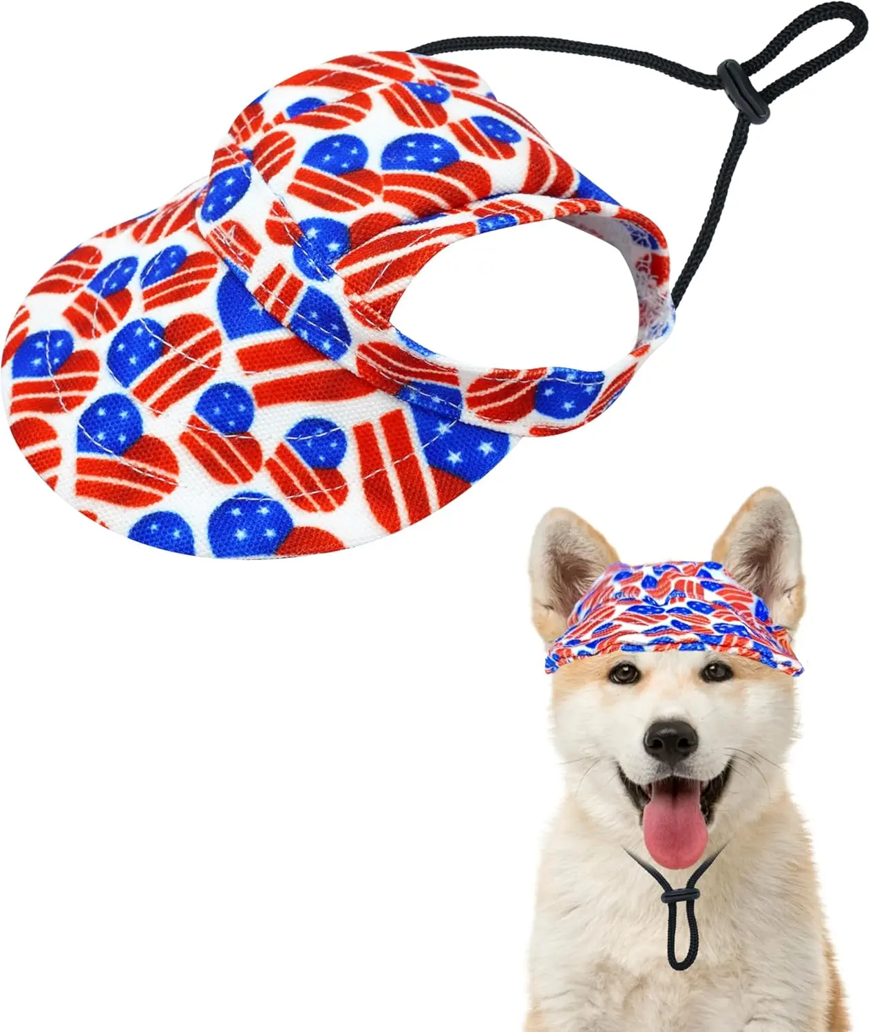 US Flag Baseball Cap for Dogs - Waterproof Pet Sun Hat with Ear Holes, Adjustable Drawstring, Patriotic Design for Small Dogs, Cats, Boy Puppies - Independence Day/XS