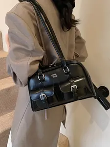 Women's PU Leather Boston Bag, Multi-Pocket Handbag with Magnetic Closure, Casual Shoulder Clutch for Office, Travel, Outdoor Activities