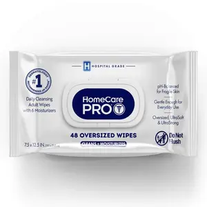 Adult Bathing Wipes -  No Rinse Bath Wipes with Moisturizers,  Grade Daily Cleansing Disposable Washcloths for Adults, Rinse Free for Fragile , XL 7.5" x 12.5" - 48 Count
