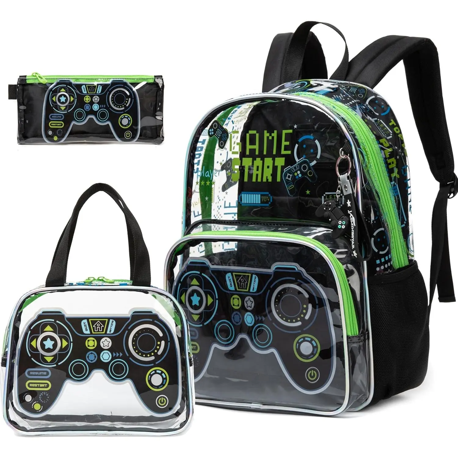Clear Backpack for Boys School Backpacks for Elementary  Student  16inch Heavy Duty Transparent School Bag with Lunch Bag Pencil Case Set for Boys and Girls Ages 5-8