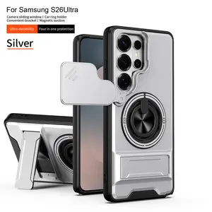 Compatible with Samsung Series: Women's Phone Case with Invisible Ring Stand & Lens Slider Cover - Premium Design, Magnetic Car Mount Compatible, Business-Style Ring Holder, Multifunctional Protective Case