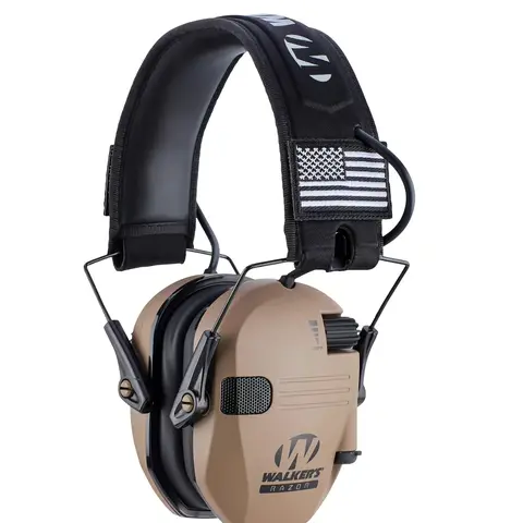 RAZOR Unisex Adjustable Tactical Ear Muffs with Velcro Patches, AAA Batteries, Aux Cable - Sports Tactical Accessories, Noise Cancelling Hunt Gear for Outdoor Shooting, Military Hunting Accessories