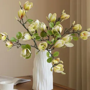 3 Pack Artificial Magnolia Bud Branches, Lifelike Faux Magnolia Flowers, Plastic Fake Decorative Flower Arrangement for Table Centerpieces, Home Office Decor