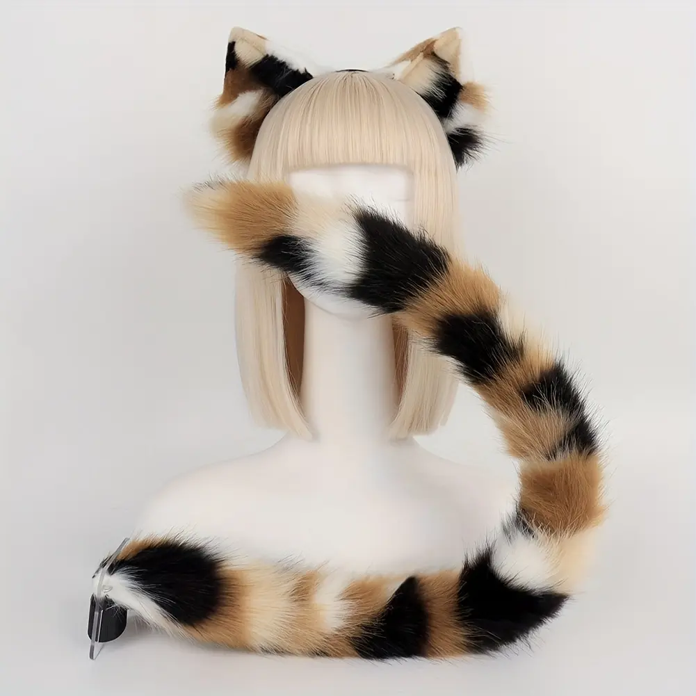 2pcs Plush Cat Set | Fluffy Ear Headband & Realistic Tail for Cosplay, Halloween & Anime Conventions (Purr-fect Gift for Cat Lovers)