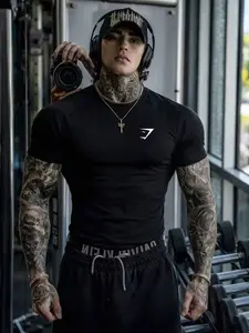 Men's New Muscle Sport Fitness Shirt, Milk Silk Print Short Sleeve Tight Fit Top, Casual Gym Wear, Comfortable and Stylish