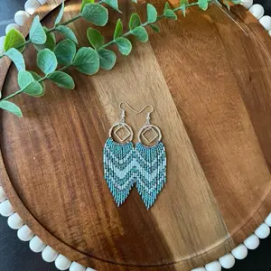 Beaded Earrings - Simple Design with Beads Displayed on Wooden Surface