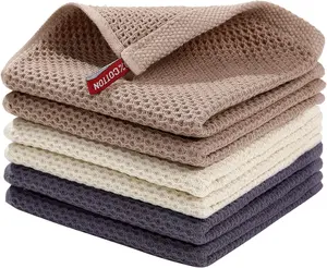 Reusable Kitchen Towel Ultra Soft 100% Cotton Waffle Weave Kitchen Dish Cloths, Ultra Soft Absorbent Quick Drying Dish Towels, 12 x 12 Inches, 6-Pack, Mixed Color