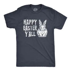 Mens Happy Easter Yall T shirt Funny Bunny Saying Egg Hunt Basket Gift for Him Mens Funny T Shirts Cool Vintage Fashion T-Shirt Gift Classic Menswear Easter Apparel for Men Funny Animal Short Sleeve Novelty Navy