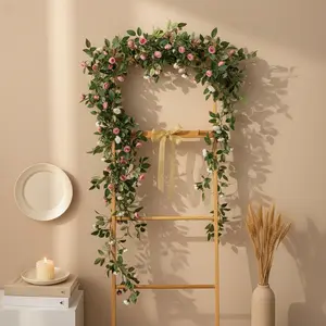 Artificial Rose Vine Chair Faux Rattan Silk Decoration for Wall Mounted Heating Pipe Aesthetic Climbing Plant Photography Backdrop Boho Home Styling Eco-friendly Recyclable White Ornaments