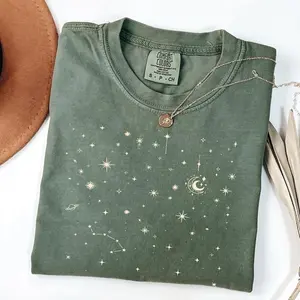 Comfort Colors® Celestial Stars Shirt, Minimal Moon Constellation Graphic Tee