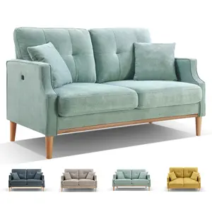 56.7” Loveseat Sofa, FREE 2 Pillows, Waterproof Fabric, Thick High-Density Foam, USB Charging, Removable Back Cover, Easy Assembly, Metal Frame, Wood Legs, Small Apartment, Bedroom, Reading Room, Living Room; sofá con USB, apartamento, fácil de armar