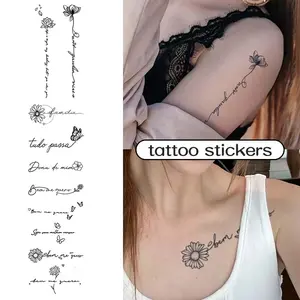 3PCS  Butterfly English Phrase Waterproof Temporary Tattoo, Herbal Tattoo with Juice Ins Style, Lasts 1-2 Weeks, Realistic Semi Permanent Fake Tattoo