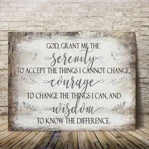 2D Flat, 2D Flat 1 Piece Wooden Frame Canvas Wall Art, Country Style Canvas, God Grant Me Peace, Farmhouse Decor, Vintage Letters Print, Dining Room Kitchen Living Room Hanging Art, Christian Gift, Edged Canvas, Ready to Hang