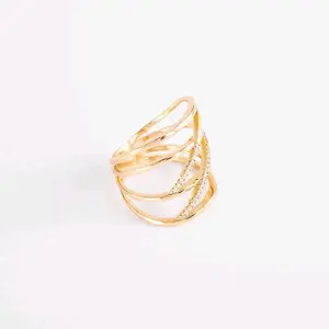4 Layers 18k Gold plated ring with intertwined bands and brilliant accents. 426033