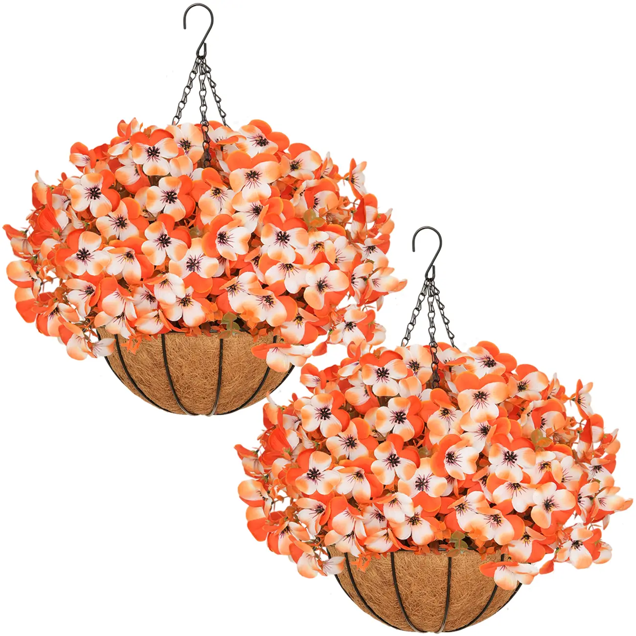 2Pcs UV-Resistant Fall Artificial Pansy Hanging Baskets, DIY Faux Flower Planters for Porch Patio Thanksgiving Harvest Home Decor (New)