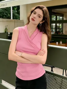 [Buy 1 Get 1 free]Women’s Sleeveless V Neck Wrap Top – Breathable Lightweight Summer Tank for Work, Casual & Daily Wear, Slim Fit Waist Shaping Shirt, Soft Stretch Fabric | Buy 1 Get 1 Womenswear Everyday Outfits Style Workwear Basic Minimalist Vneck