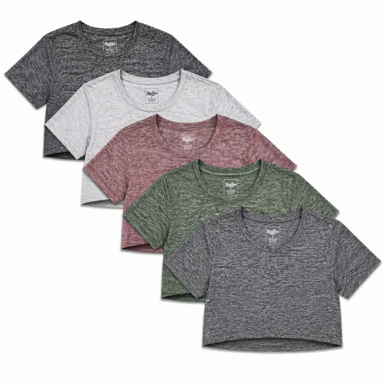 Women's 5-Pack Crop Top Activewear Tees Moisture-Wicking Dry-Fit Workout Shirts Short Sleeve Athletic Gym Tops Breathable Summer Exercise Clothes Performance Fitness Bundle Multi-Color Set