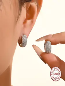 S925 Sterling Silver Full Diamond Round Hoop Earrings for Men and Women - Sparkling Zircon Small Hoops, Fashion Jewelry, Versatile Earrings, Statement Earrings, Valentine's Day Gift