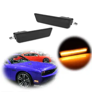 2pcs Smoked Lens Front Side Marker lamps Amber LED Lights For 2008 2009 2010 2011 2012 2013 2014 Dodge Challenger, Replace OEM  68043394AA CH2555100 REPD104501 68043395AA